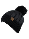 C.C Soft Quilted Puffer Detachable Faux Fur Pom Inner Lined Cuff Beanie Hat