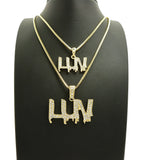 Stone Stud LUV Drip Effect Pendant Set with 2mm 20" and 24" Box Chain Necklaces, Gold-Tone