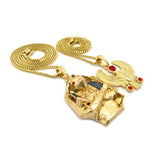 Round Red Gemstone Horus Bird & Horus Holding Crook & Flail Pendant Set w/ Box Chains in Gold-Tone