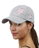 C.C Women's Glitter Star Cut Design Cotton Adjustable Precurved Baseball Cap Hat