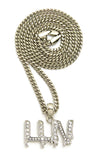 Stone Stud LUV Drip Effect Micro Pendant with Cuban Chain Necklace