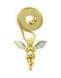Dusted Extended Wing Pray Angel Pendant w/ Chain Necklace
