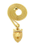 Stone Stud Crown King Lion Pendant w/ 3mm 24" Concave Cuban Chain Necklace in Gold-Tone