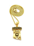 Colored Stone Stud Jesus Face Pendant with Chain Necklace