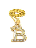 Tilted Crown on Initial B Pendant w/ 24" Chain Necklace