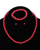 Girl's Simulated Pearl Necklace with Stretch Bracelet & Ball Stud Earrings