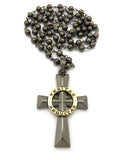 Gold-Tone Veritas Aequitas Pendant 6mm 30" Bead Chain Necklace in Hematite-Tone