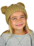C.C Kids' Children's Cable Knit Double Ear Pom Cuffed Beanie Cap Hat