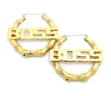 BOSS Charm Bamboo Door Knocker Hoop Pincatch Earrings, Gold-Tone