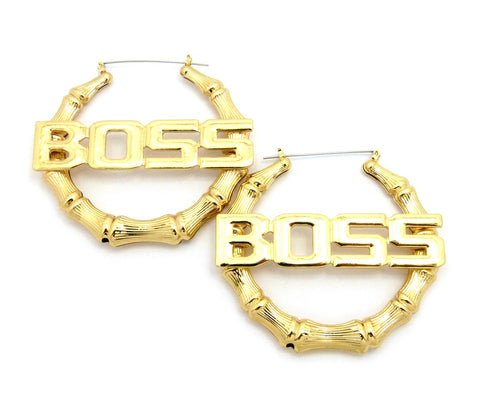 BOSS Charm Bamboo Door Knocker Hoop Pincatch Earrings, Gold-Tone
