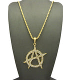 Polished Anarchy Symbol Round Pendant w/ 24" Chain Necklace