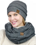 C.C Unisex Soft Stretch Chunky Cable Knit Beanie and Infinity Loop Scarf Set