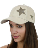 C.C Women's Glitter Star Cut Design Cotton Adjustable Precurved Baseball Cap Hat