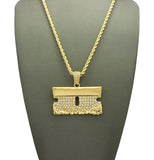 Stone Stud Shaving Cream Razor Blade Pendant Chain Necklace, Gold-Tone