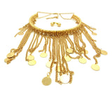 Women's Bohemian Dangling Coin Tassel Necklace and Ball Earring Set in Gold-Tone
