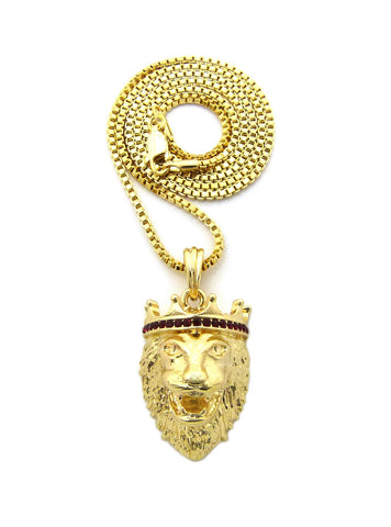 Stone Stud King Lion Pendant with Chain Necklace