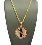 Red Stone Stud Border Rapper Music Video Monster Logo Pendant w/ 24" Chain Necklace