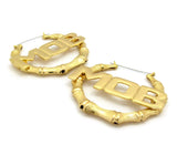 MOB Charm Bamboo Door Knocker Hoop Pincatch Earrings, Gold-Tone