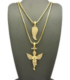 Angel Wing Pendant & Baby Halo Angel Pendant Set w/ Chain Necklace