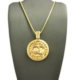 Stone Stud QC Initials Round Pendant w/ 24" Necklace in Gold-Tone