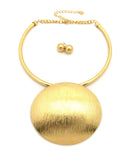Women's Bohemian Oval Pendant Pipe Choker Necklace and Pierced Earring Set in Gold-Tone
