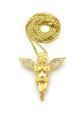 Stone Stud Praying Extended Wing Angel with Chain Necklace