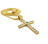 Studded Single Row Center Stone Cross Pendant Necklace, Gold-Tone