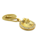 Stone Edge King Lion Medal Pendant w/ Chain Necklace