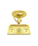 Stone Stud Boom Box Player Pendant with Chain Necklace