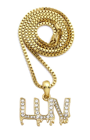 Stone Stud LUV Drip Effect Micro Pendant with Box Chain Necklace