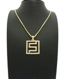 Hip-Hop Style Stone Stud Maze Pendant w/Chain Necklace, Gold-Tone