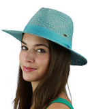 C.C Women's Raffia Straw Weaved Panama Sun Hat with Ribbon Trim