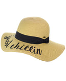 C.C Women's Paper Weaved Beach Time Embroidered Quote Floppy Brim Sun Hat