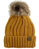 C.C Thick Cable Knit Faux Fuzzy Fur Pom Fleece Lined Skull Cap Cuff Beanie