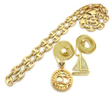 Mariner Chain, Stone Stud Sailboat & Micro Initials QC Pendant Set w/Box Chain Necklaces, Gold-Tone