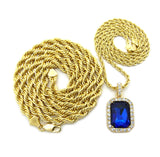 Colored Gemstone Pendant with 3mm 24" Rope Chain and 6mm 30" Rope Chain Necklace in Gold-Tone