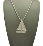 Stone Stud Sailboat Pendant w/2mm 24" Box Chain Necklace