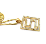 Hip-Hop Style Stone Stud Maze Pendant w/Chain Necklace, Gold-Tone