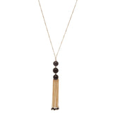 Women's Round Bead with Chain Tassel Dangling Pendant with 30" Chain Necklace