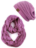 C.C Unisex Soft Stretch Chunky Cable Knit Beanie and Infinity Loop Scarf Set