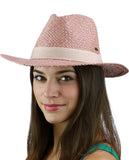 C.C Women's Raffia Straw Weaved Panama Sun Hat with Ribbon Trim