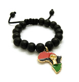 Power Fist on Pan Africa Charm with 12mm Adjustable Wooden Bead Macrame Bracelet