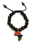 Pan Africa Continent Charm with 12mm Adjustable Wooden Bead Macrame Bracelet
