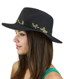 C.C Teardrop Dent Paper Woven Panama Sun Beach Hat with Camouflage Band