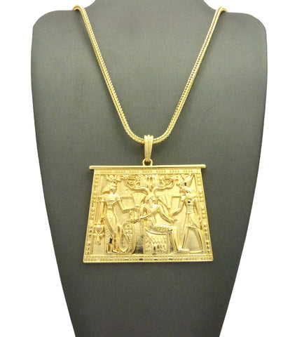 Gold-Tone Egyptian Hieroglyphic Tablet with Chain Necklace