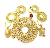 Ruby Red Stone, Praying Angel, King Lion, Jesus Face Pendant w/ Gold Plated Cubic Zirconia Stone Chain