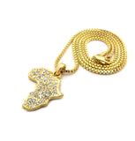 Rhinestone Studded Mini Africa Continent Pendant w/ Chain Necklace in Gold-Tone