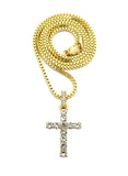 Round Stone Stud Single Row Cross Pendant  Chain Necklace, Gold-Tone