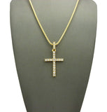 Studded Single Row Center Stone Cross Pendant Necklace, Gold-Tone