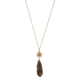 Women's Smooth Long Briolette Stone Dangle Pendant with 30" Link Chain Necklace